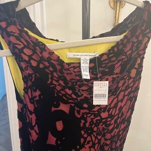 NWT Diane Von Furstenberg Black and Red Velvet Cowl Neck Bodycon Mini Dress